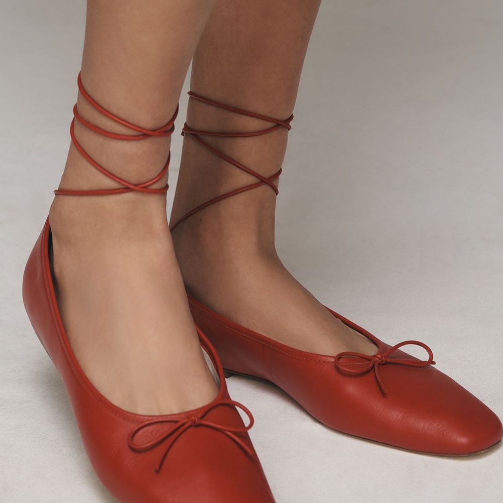 Anthropologie Red Flats with Ankle Straps